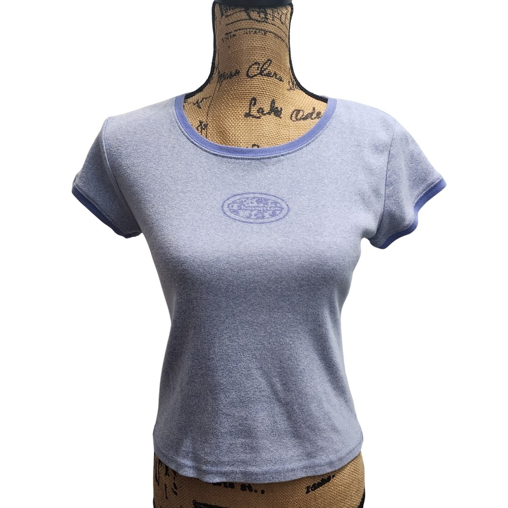 Vintage Blue Heathered Crew‎ Neck Short Sleeve Tee Logo Graphic Juniors M